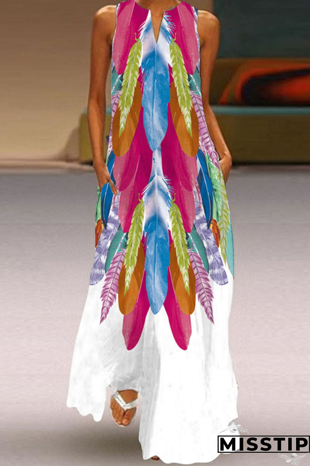 White Fashion Street Print Patchwork V Neck A Line Dresses