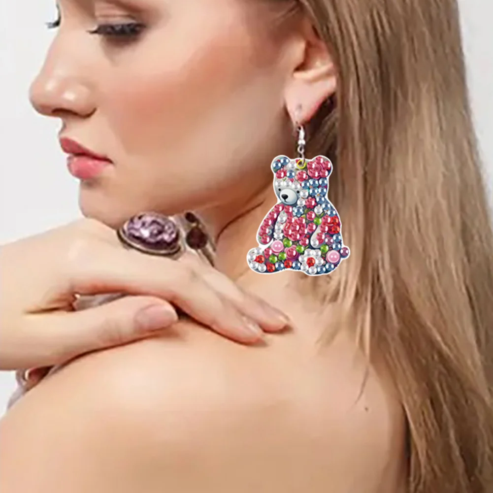 4 Pairs Double Sided Flower Animal DIY Diamond Painting Earrings for Women Girls