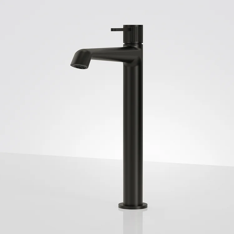 EVERSTEIN High Arc Fluted Vessel Sink Faucet with Pop Up Drain Matte Black