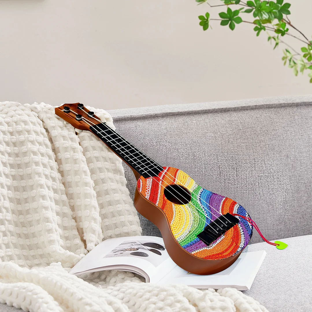 DIY Wooden Guitar Diamond Art Ornament Unique Gifts for Musicians (Rainbow)