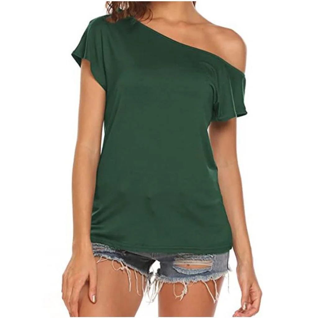 Fashion Off Shoulder T-Shirt Casual Women tshirt Solid Loose Tops Ladies Summer Tops Female Short Sleeve Shirt Blusas Pullover