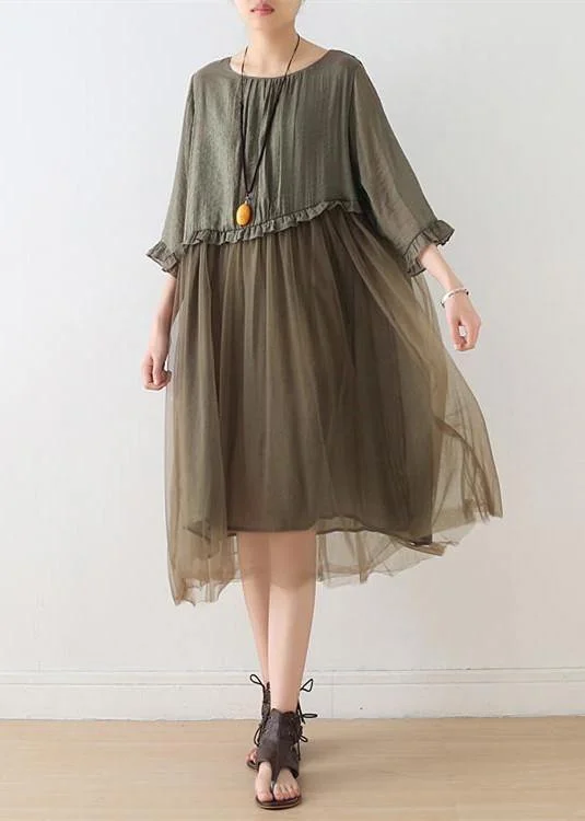 French Tea Green Tull Maxi dresses patchwork chiffon Summer Dress