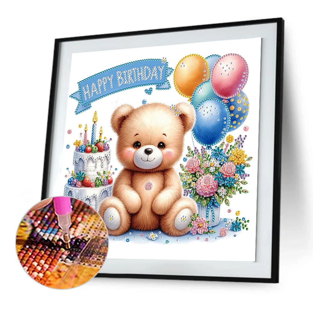 Diamond Painting - Partial Special Shaped Drill - Birthday Teddy Bear(Canvas|30*30cm)