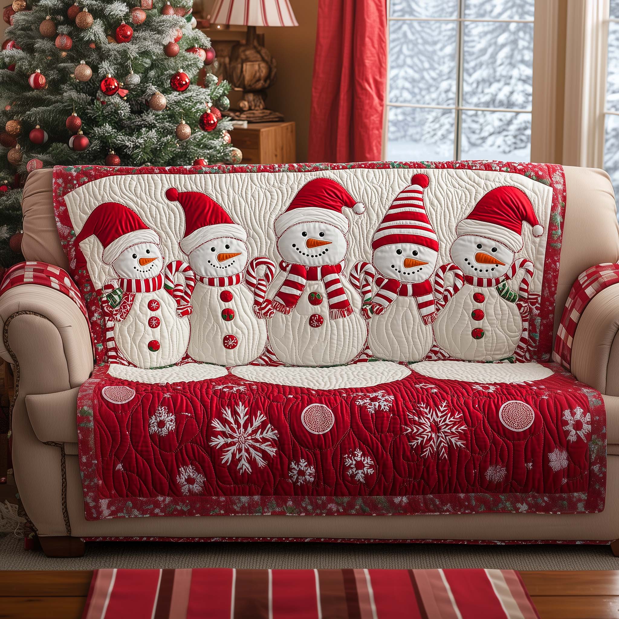 Cheerful Snowman Scene Quilted Table Topper NCU0HNH179