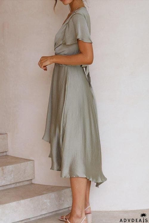 Irregularity Hem Knot Short Sleeve Dress