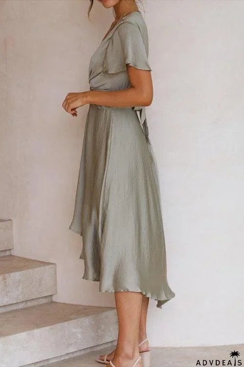 Irregularity Hem Knot Short Sleeve Dress