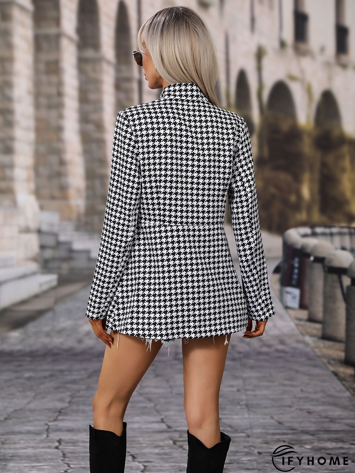 Woolen Houndstooth Casual Jacket | IFYHOME