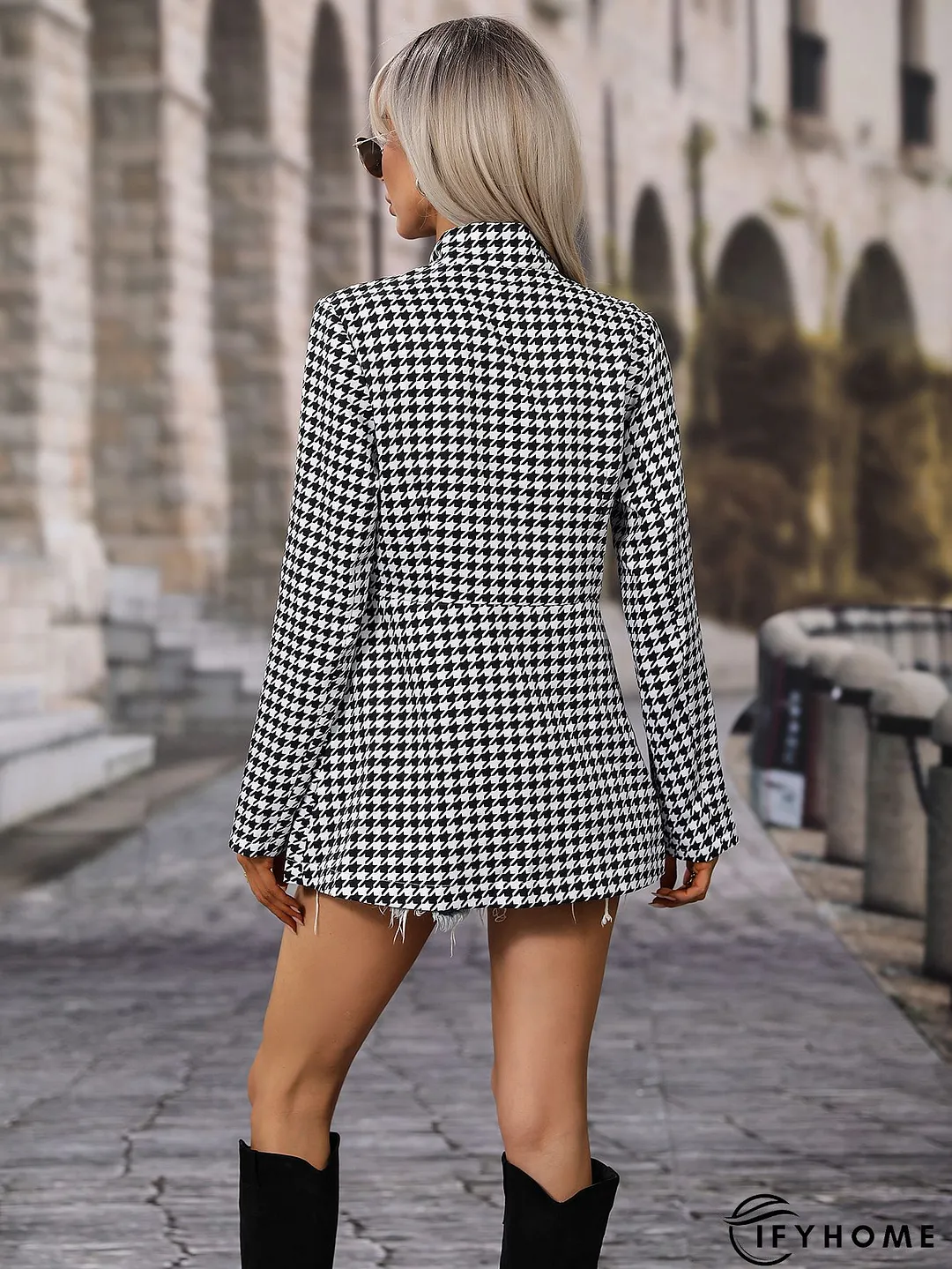 Woolen Houndstooth Casual Jacket | IFYHOME