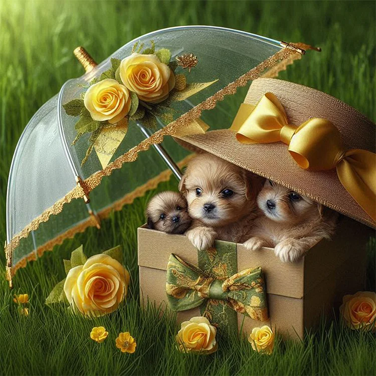 Lawn Puppy Gift 30*30CM (Canvas) Full Round Drill Diamond Painting gbfke