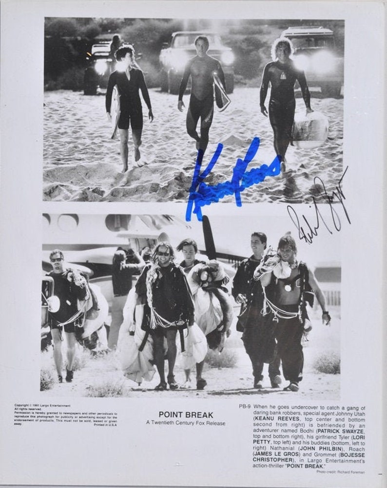 PATRICK SWAYZE & KEANU Reeves Signed Photo Poster painting X2Point Break wcoa