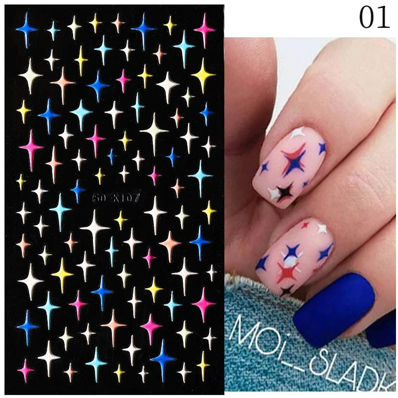 1PC French 5D Nail Sticker Embossed Flower Bubble Pattern Self-Adhesive Slider Wedding Design Nails Decals Nail Art Decoration-Nail Inspo