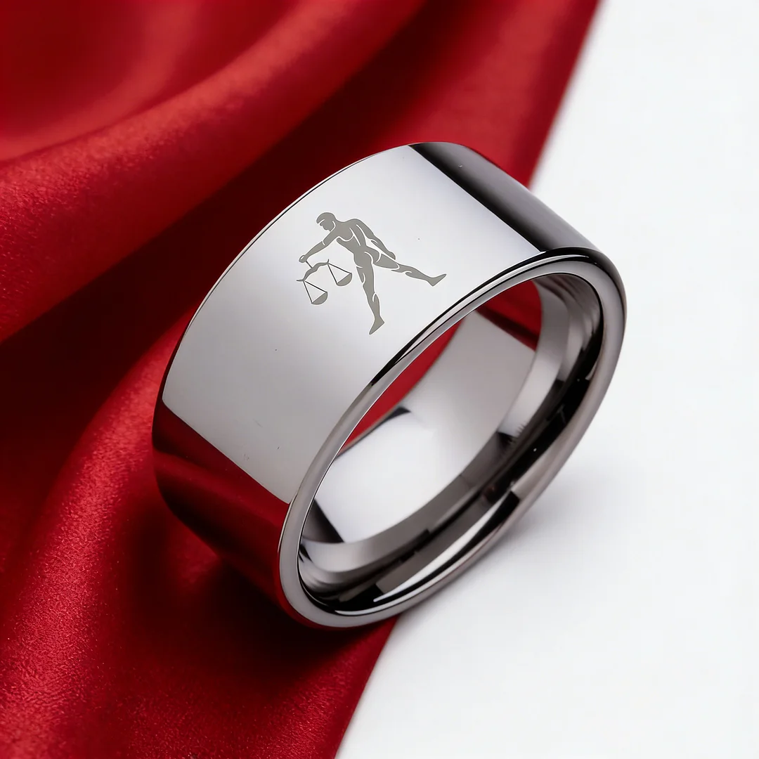 4MM 6MM 8MM 10MM Silver Flat Tungsten Wedding Bands Zodiac Libra Laser Couple Tungsten Carbide Rings