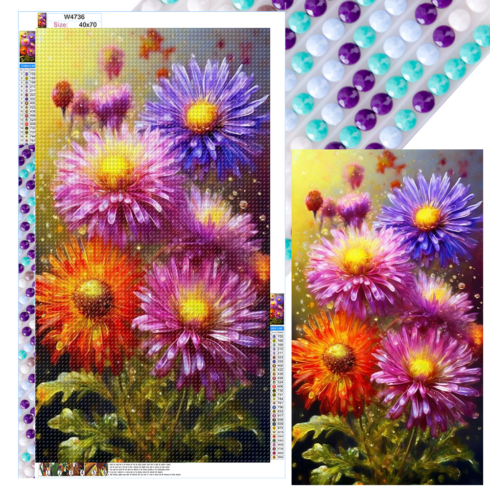 Multi-Colored Chrysanthemums 40*70cm(canvas) full round drill diamond painting