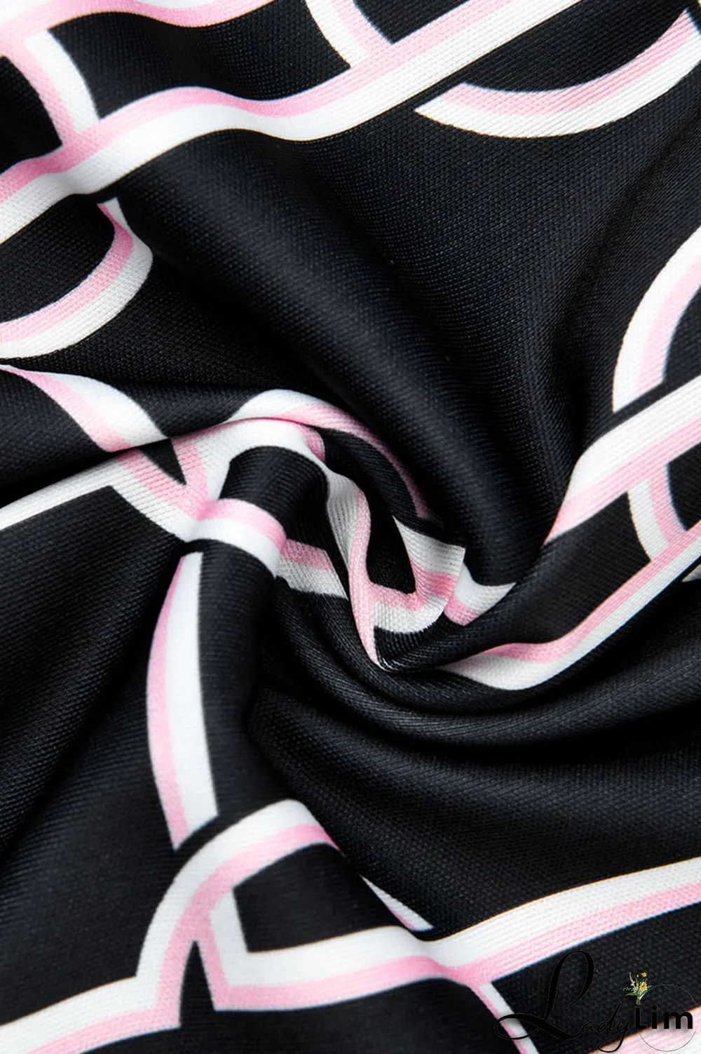 Black White Fashion Casual Print Split Joint V Neck Long Sleeve Dresses