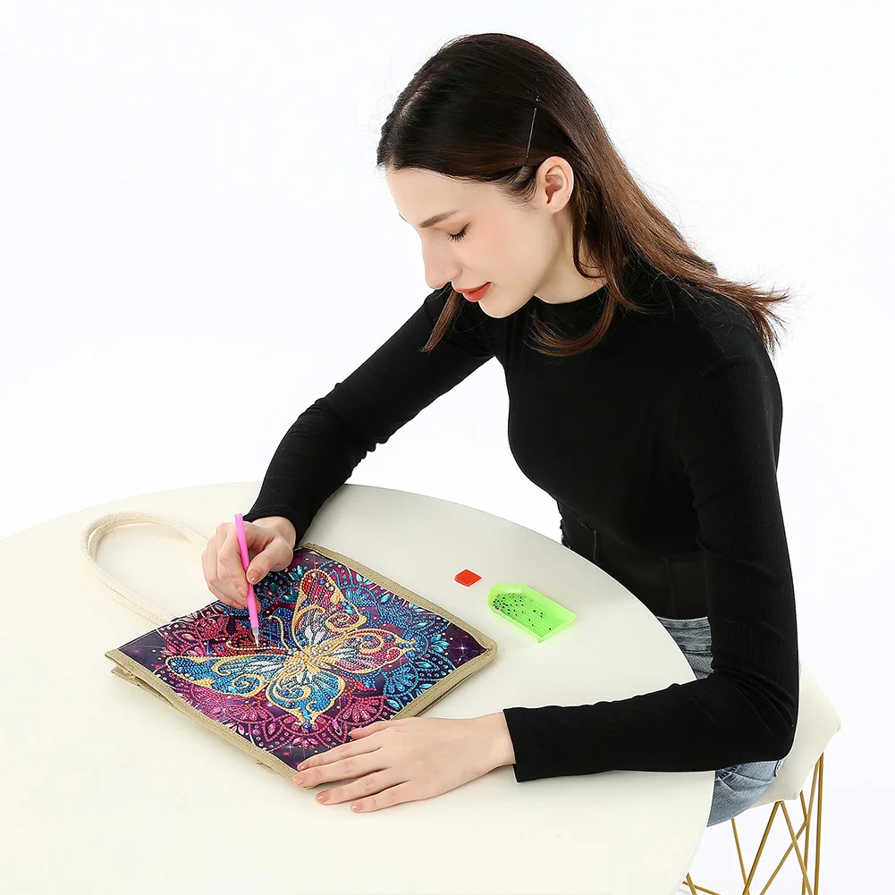 Butterfly Diamond Painting Handbag DIY Linen Shopping Tote Bag