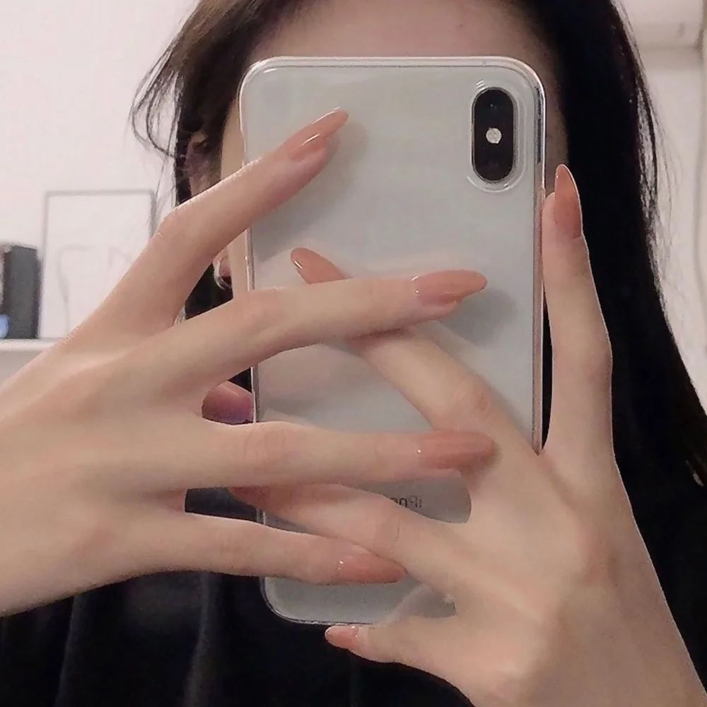 24pcs false press on nails pink color oval head Mid-length Wear  Finished product wearable full cover fake nail tips for girls 515-Nail Inspo