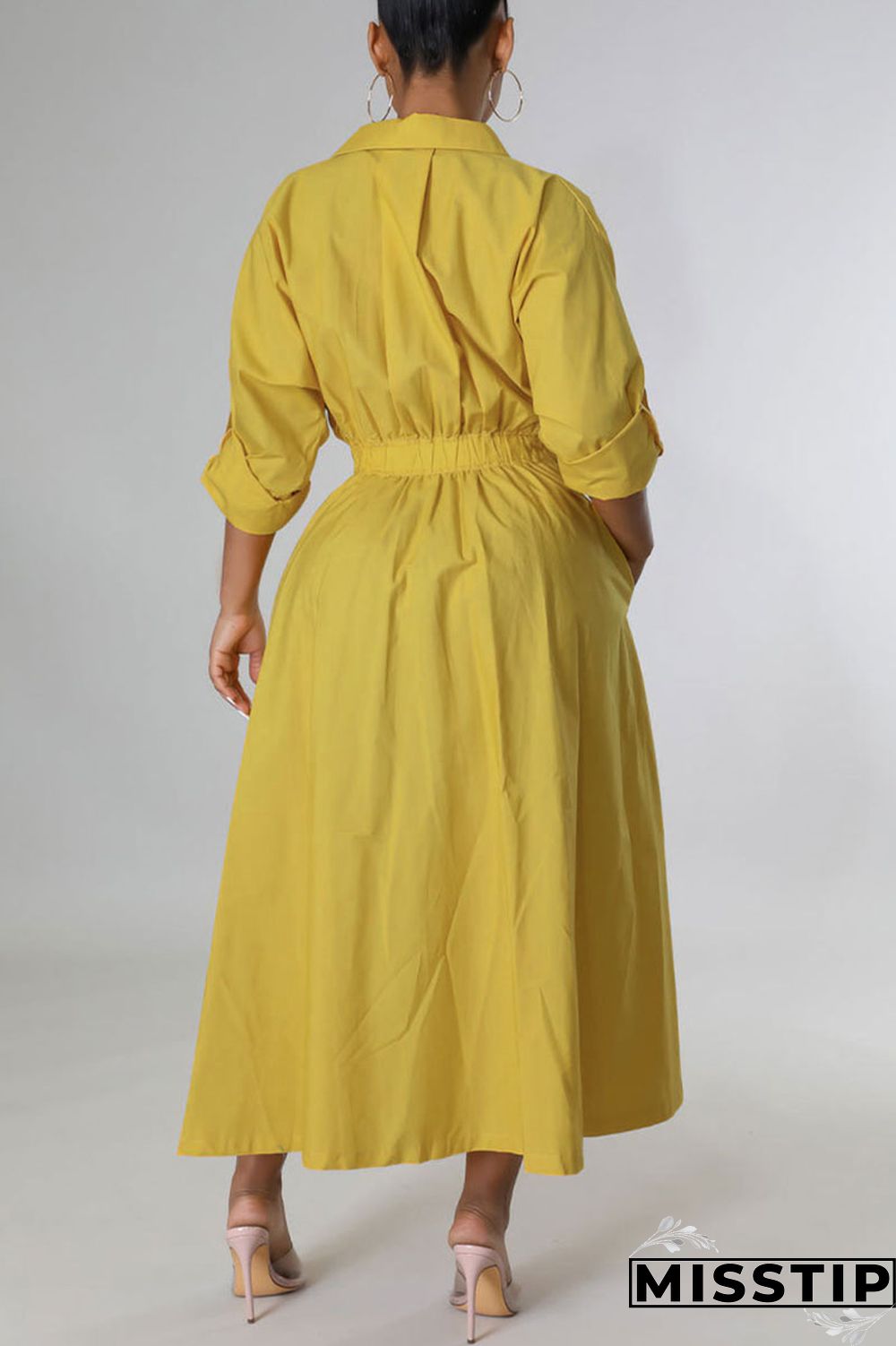 White Casual Solid Patchwork Buckle Turndown Collar Shirt Dress Dresses