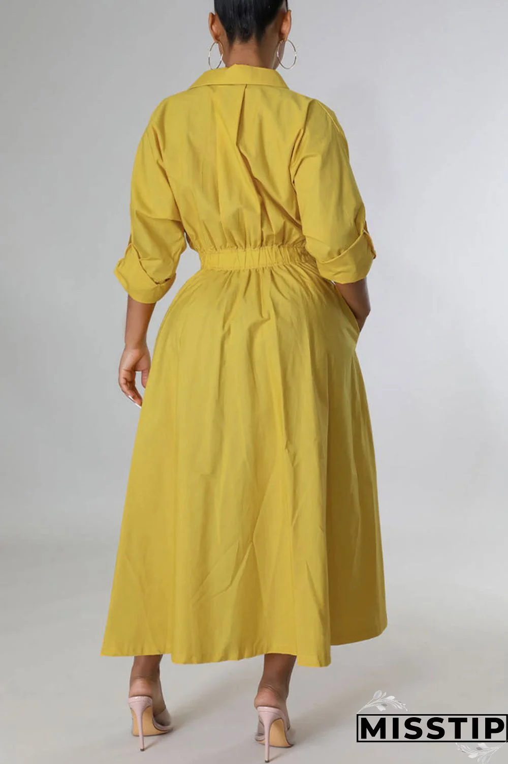 White Casual Solid Patchwork Buckle Turndown Collar Shirt Dress Dresses