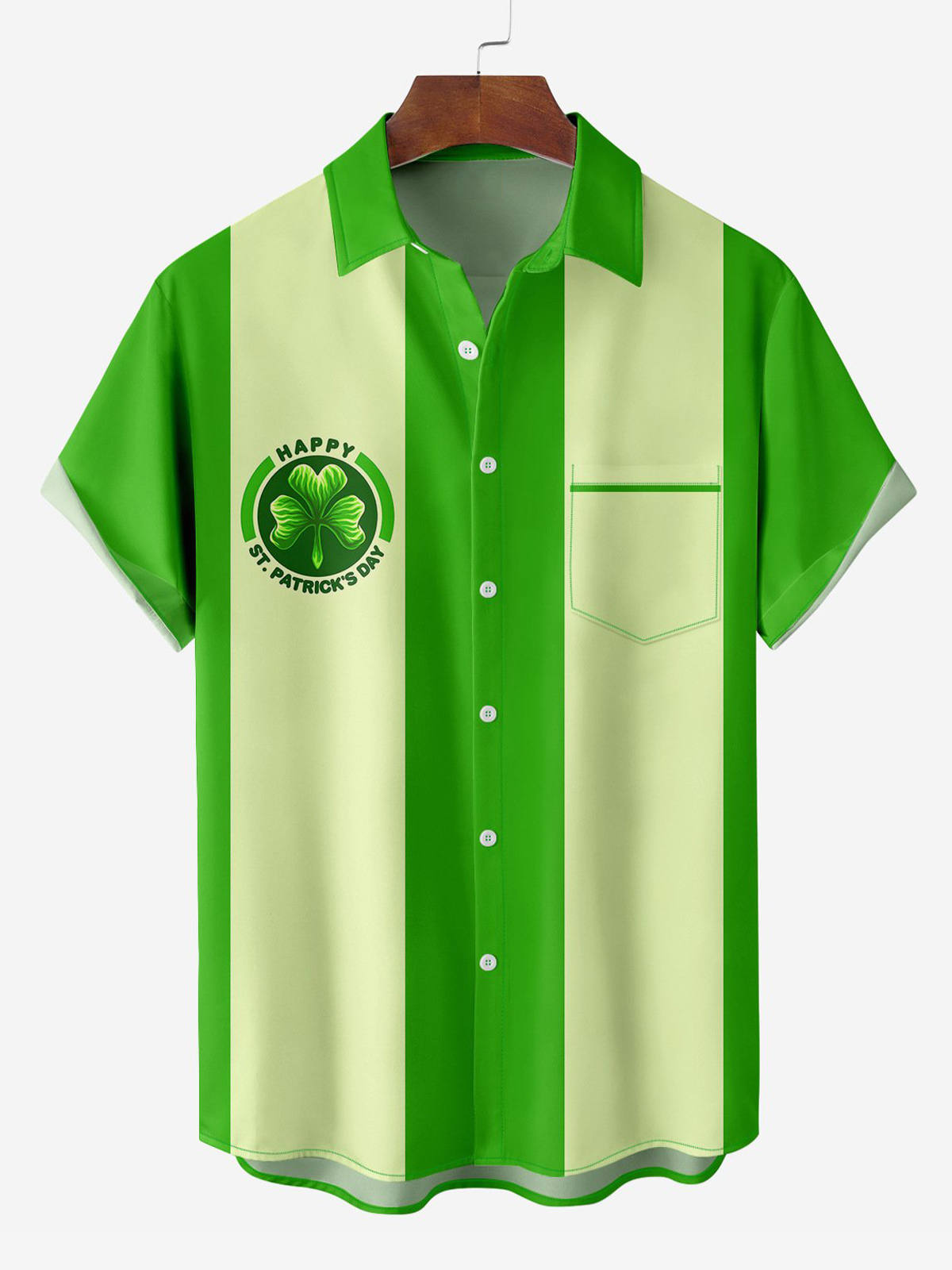 Happy St. Patrick's Day Shamrock Short Sleeve Bowling Shirt PLUSCLOTHESMAN