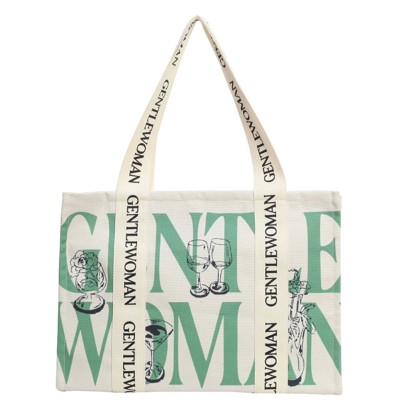 Women’s Large Canvas Letter Streetwear Square Zipper Shoulder Bag