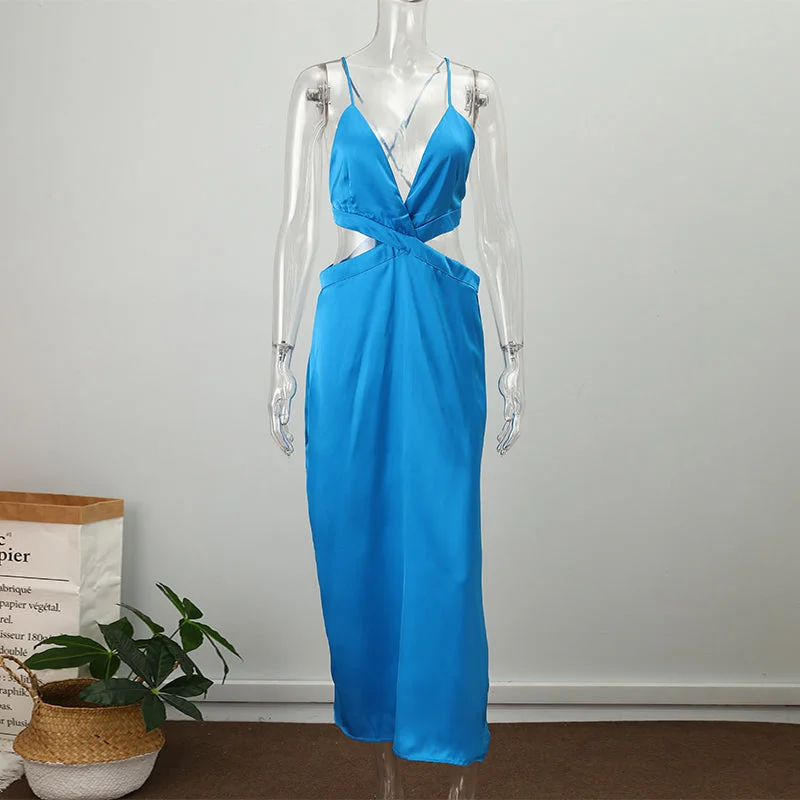 Fashion Cutout Design Silk Satin Dress