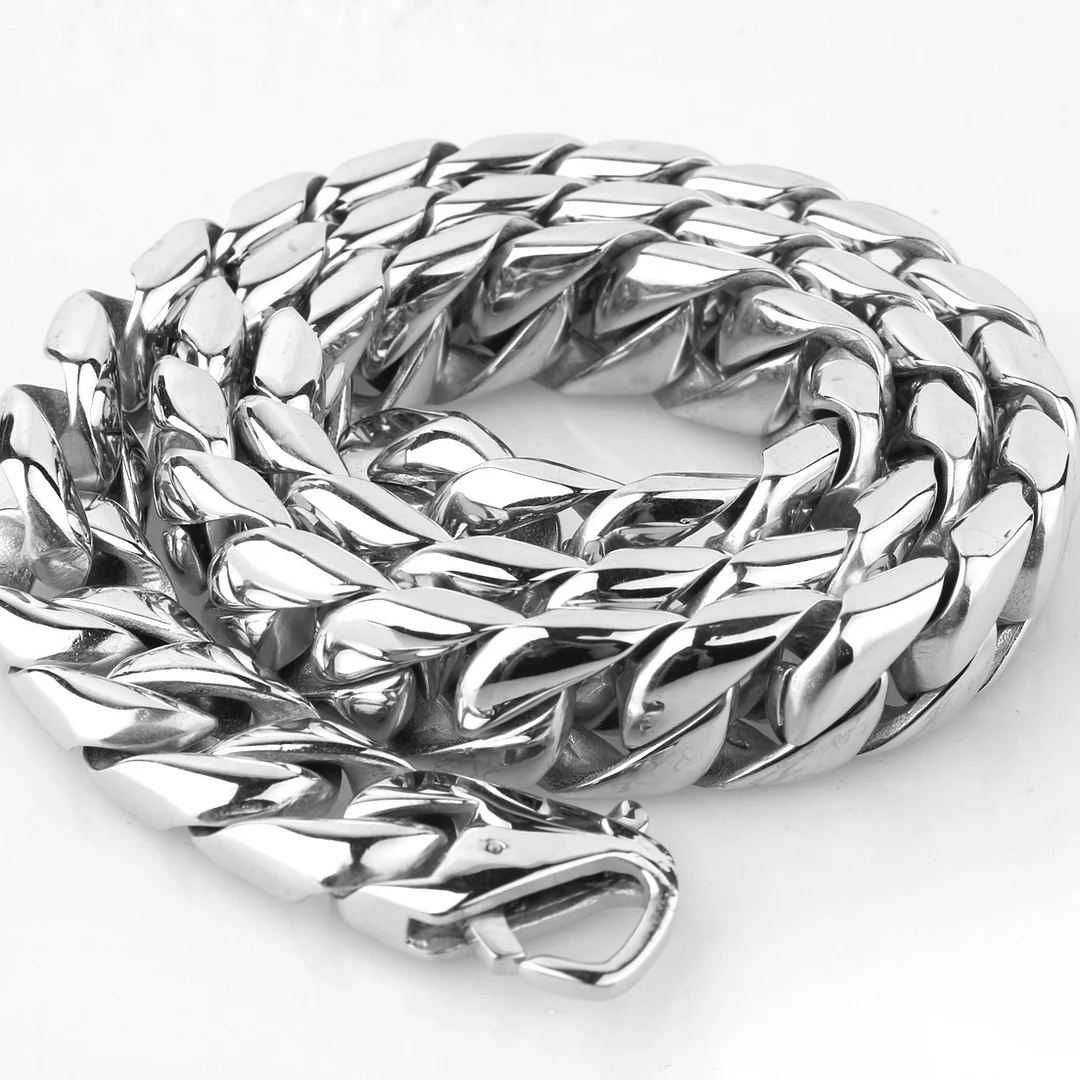 15mm Polishing Heavy Mens Choker Silver Stainless Steel Curb Cuban Link Chain Necklace Men's Jewelry