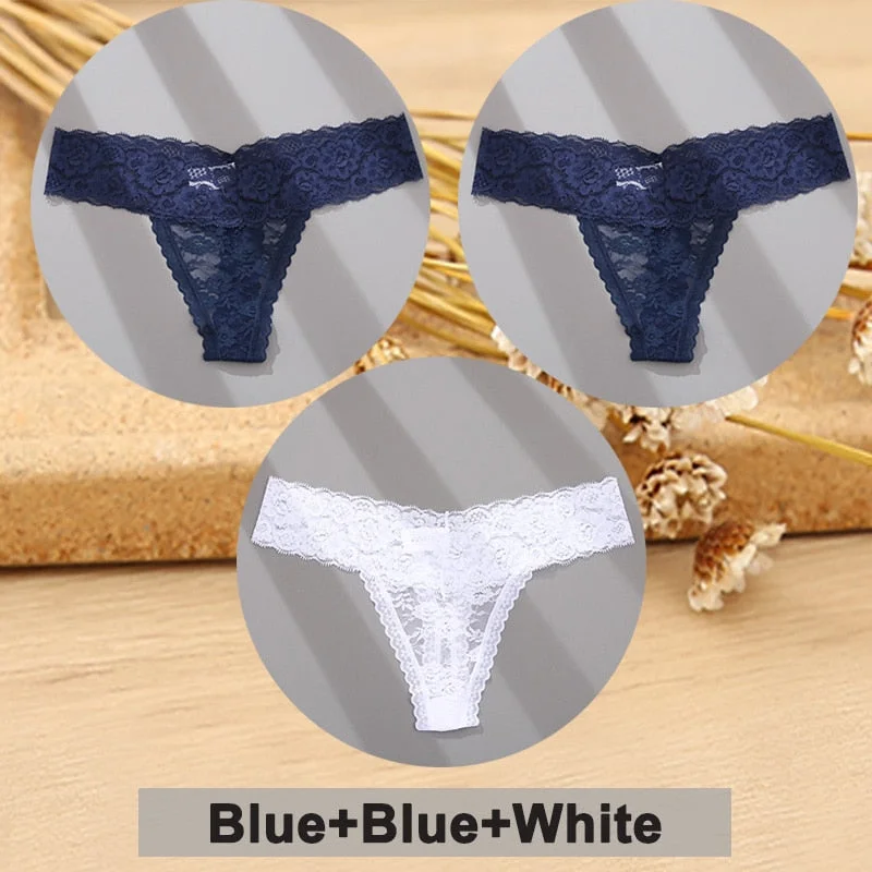 3PCS/Set Lace Panties Full Floral Underwear Women Panties Underpants Sexy Briefs Thong Lace G-String Female Lingerie Intimates