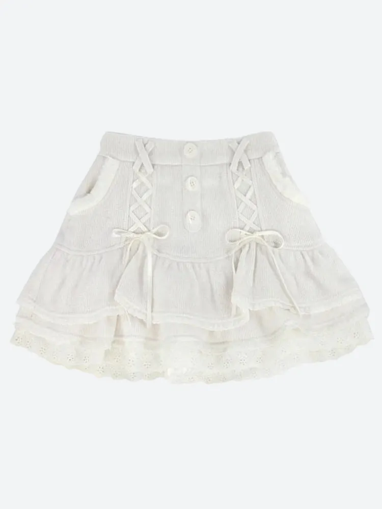 Brownm Ruffled Layered Lace Mini Skirt