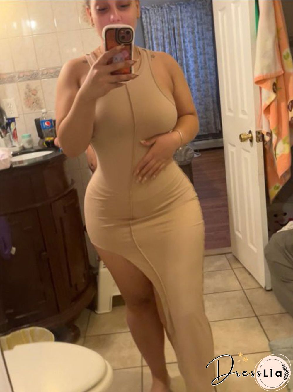 Women Summer Patchwork Bodycon Solid Color Sleeveless Split Long Tank Dress  Female Clothing Streetwear