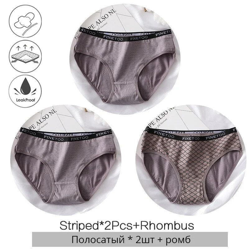 FINETOO Menstrual Panties Women Low-rise Priting Leak Physiological Underwear Ladies Period Proof Briefs Underpants Female Panty