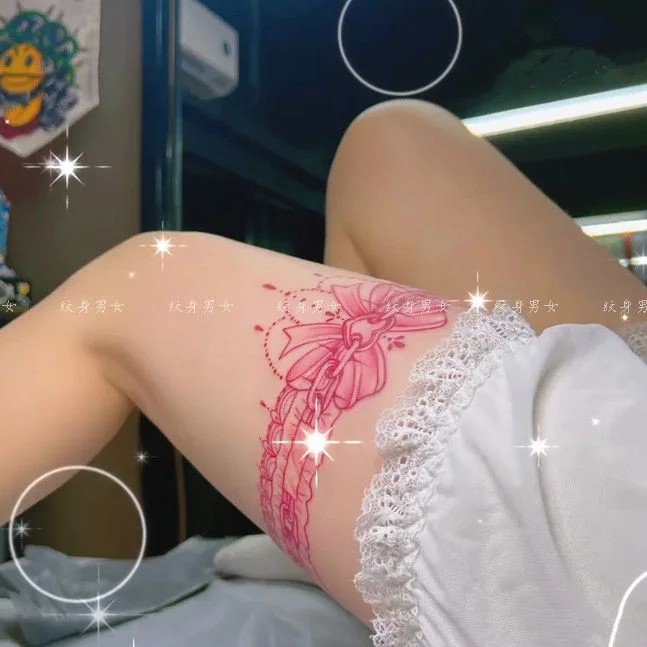 Sdrawing Lace Bowknot Tattoo Waterproof Long-Lasting Fake Tattoo for Woman Sexy Thigh Arm Tattoo Temporary Tattoo Art Tattoo Sticker