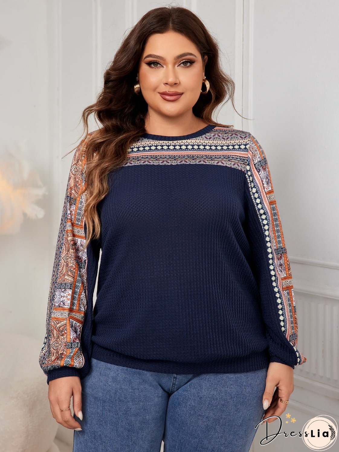 Plus Size Printed Long Sleeve Sweatshirt