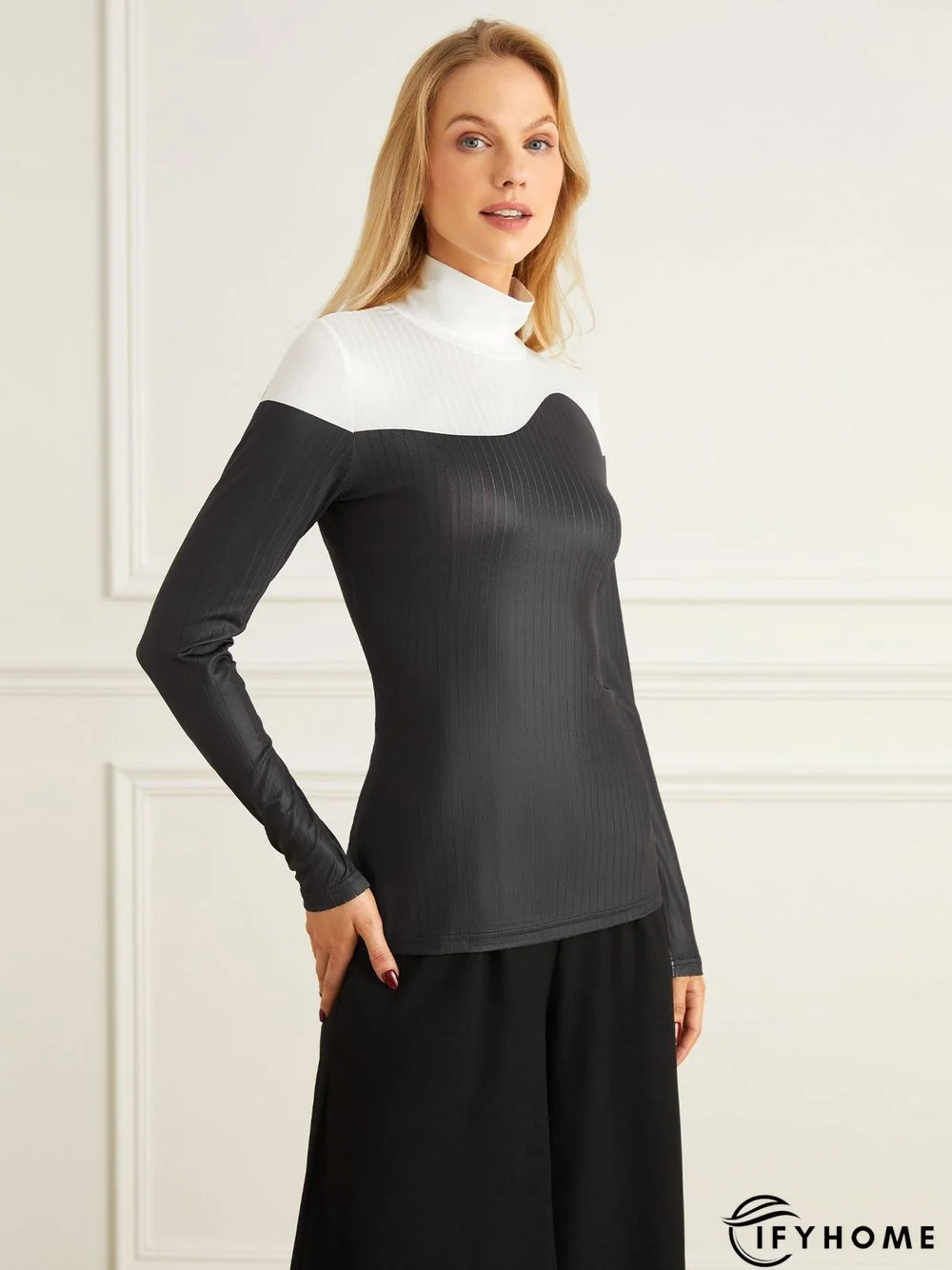 Urban Long Sleeve Color Block Stand Collar T-Shirt | IFYHOME