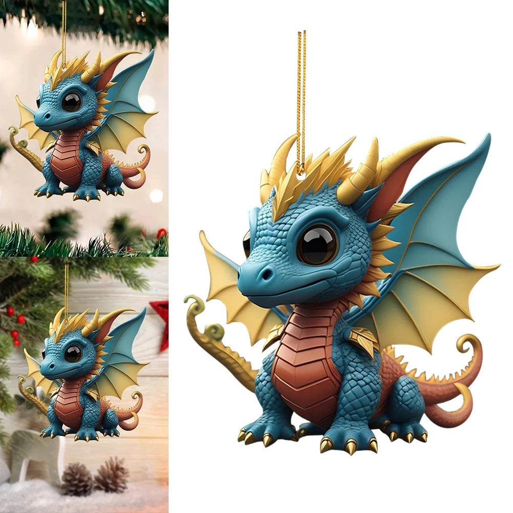 2D Christmas Baby Dragon Decor Cute 8cm Flat Acrylic Hanging Ornament Party Gift