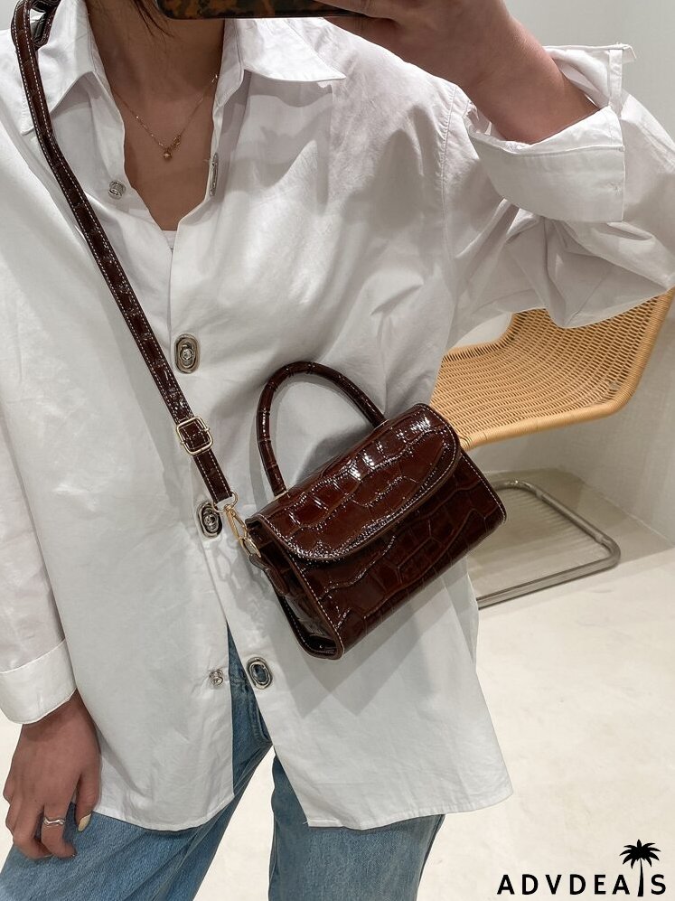 Croc Embossed Top Handle Satchel Bag