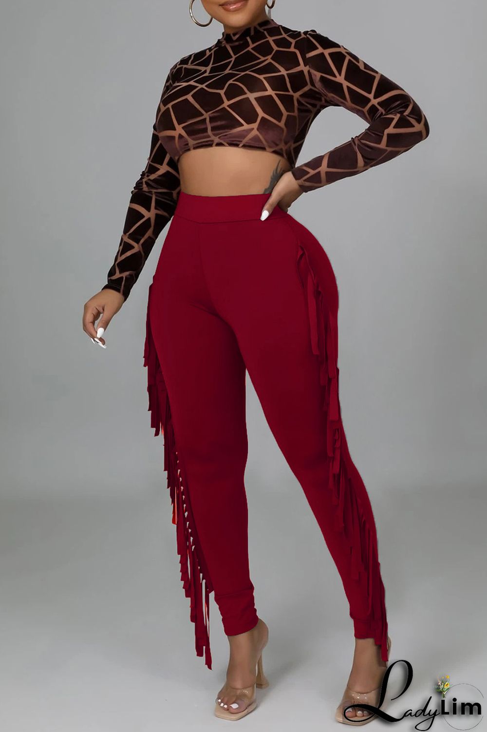 Black Fashion Casual Solid Tassel Regular High Waist Pencil Trousers