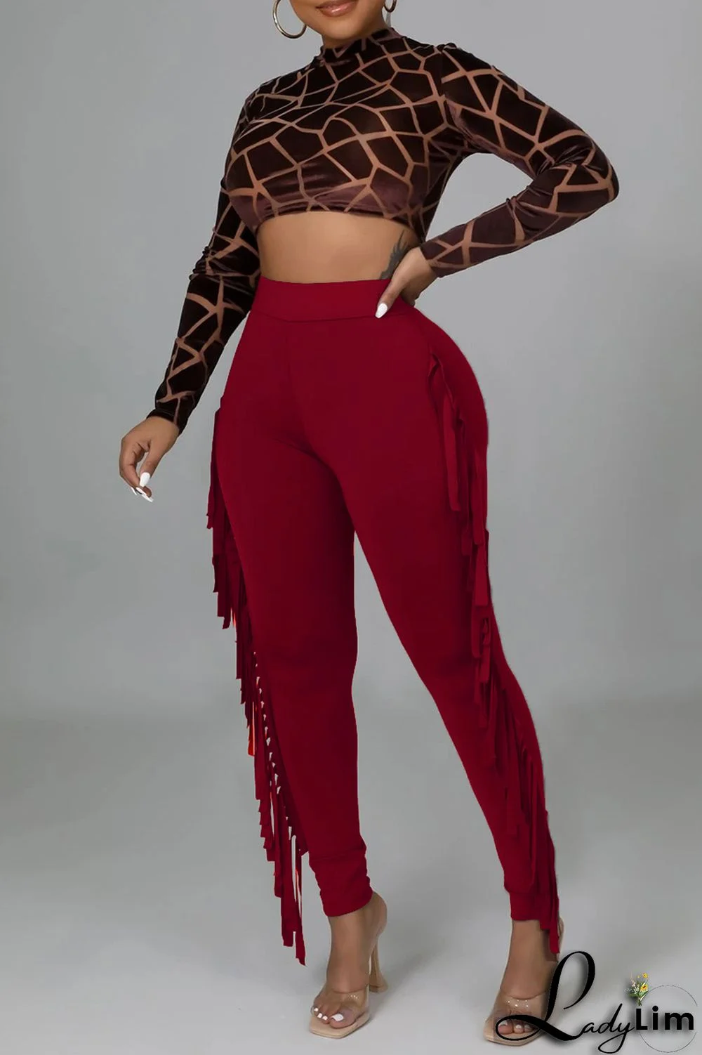 Black Fashion Casual Solid Tassel Regular High Waist Pencil Trousers