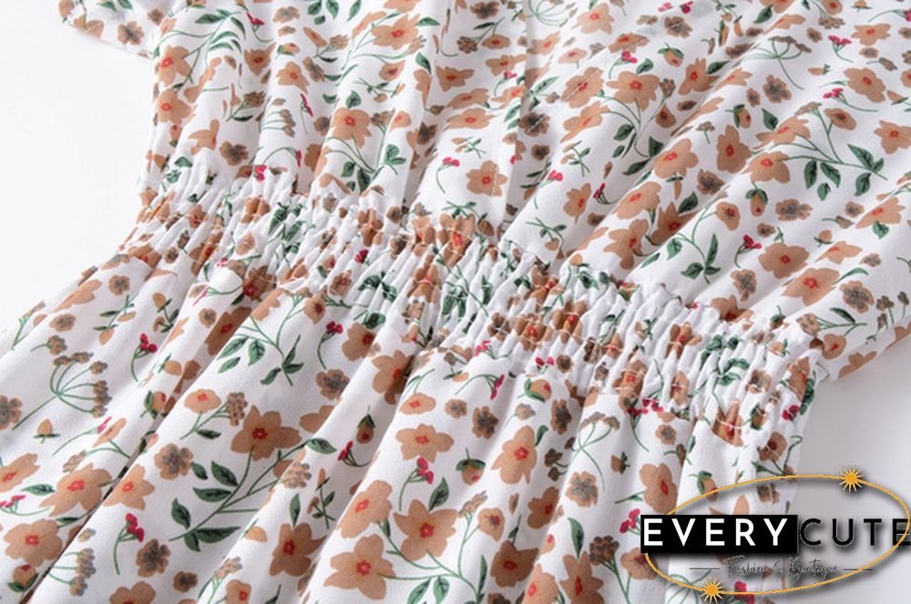 Disty Floral Ruffle Hem Elastic Waist Summer Dress