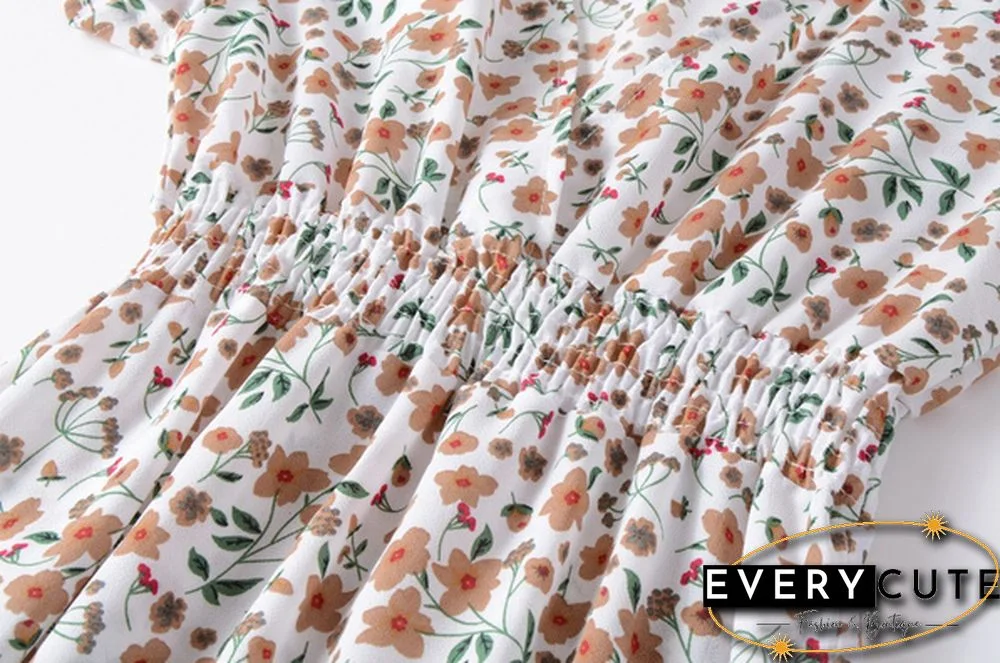 Disty Floral Ruffle Hem Elastic Waist Summer Dress