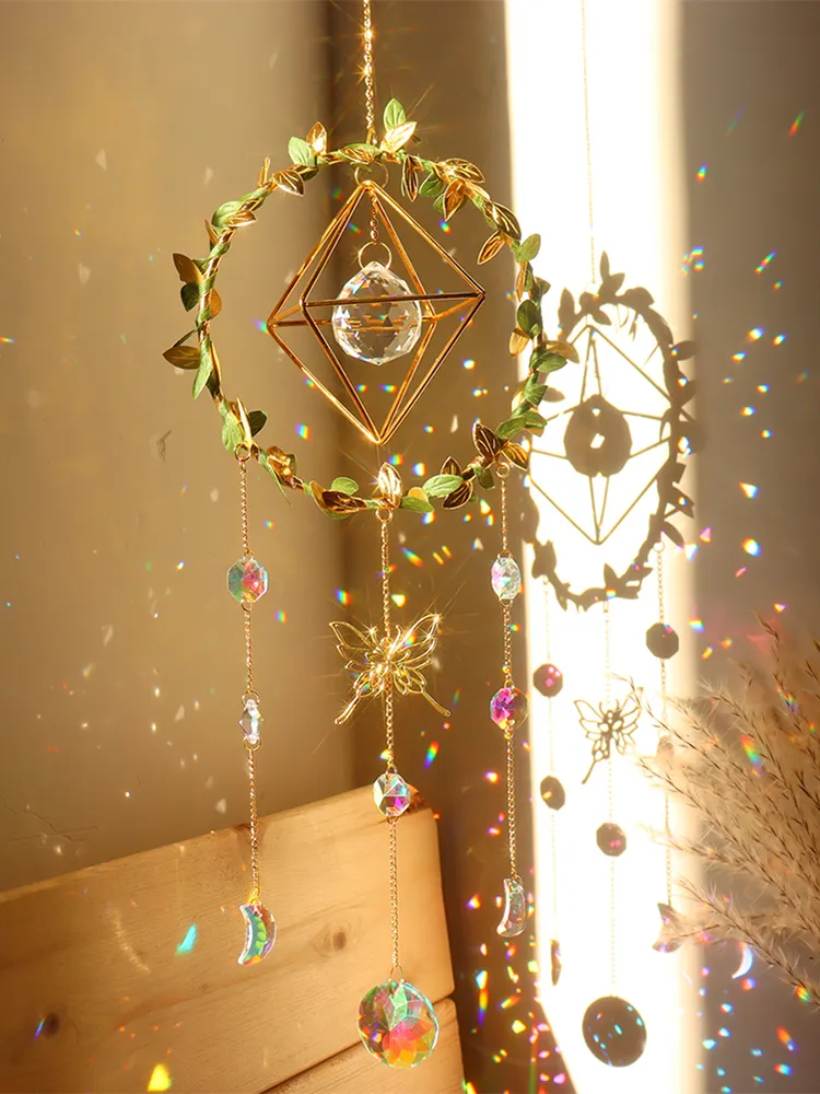 Crystal Wind Chime Star Moon Love Prism Catchers Ornament Home Garden Decor