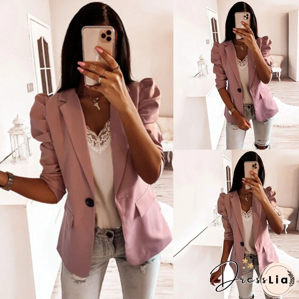 Elegant Office Lady Blazer Jacket Women Spring Autumn Long Sleeve Casual Slim Button Blazers Female Coats Ruffles Fall Suit Coat