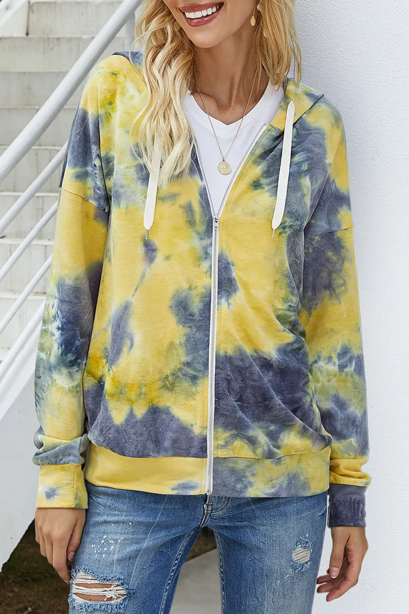 Tie Dye Zipper Long Sleeve Hoodie Coat