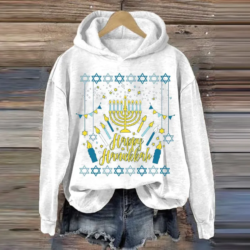 Women's Hanukkah Printed Casual Crew Neck Sweatshirt