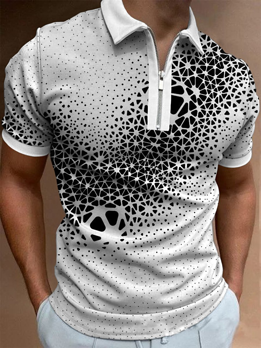 Fashion Black and white casual printed polo shirt