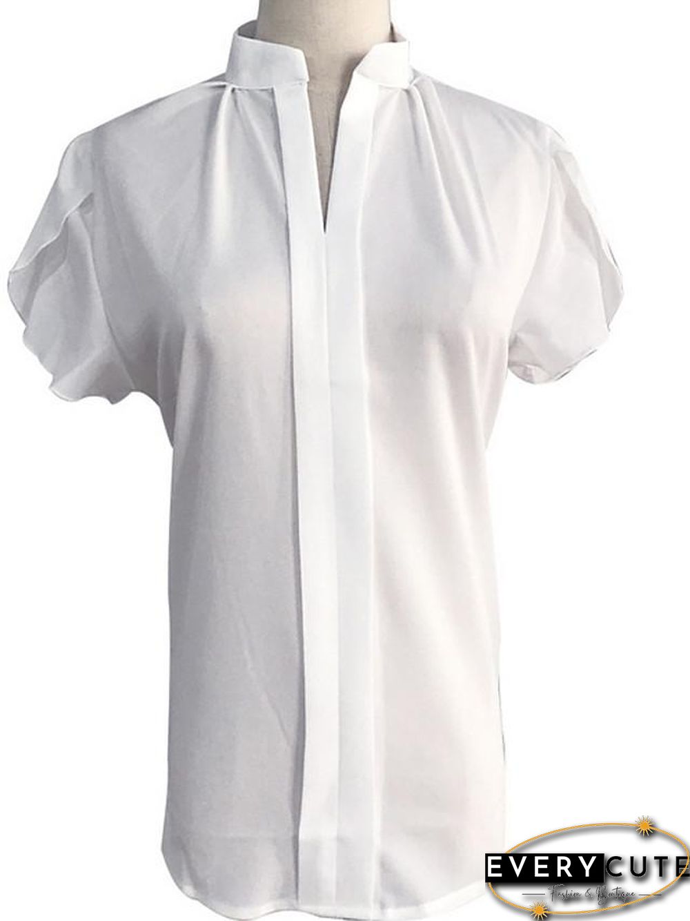 Women's Blouse Shirt Solid Colored V Neck Standing Collar Tops Basic Top White Blue Red-0204810