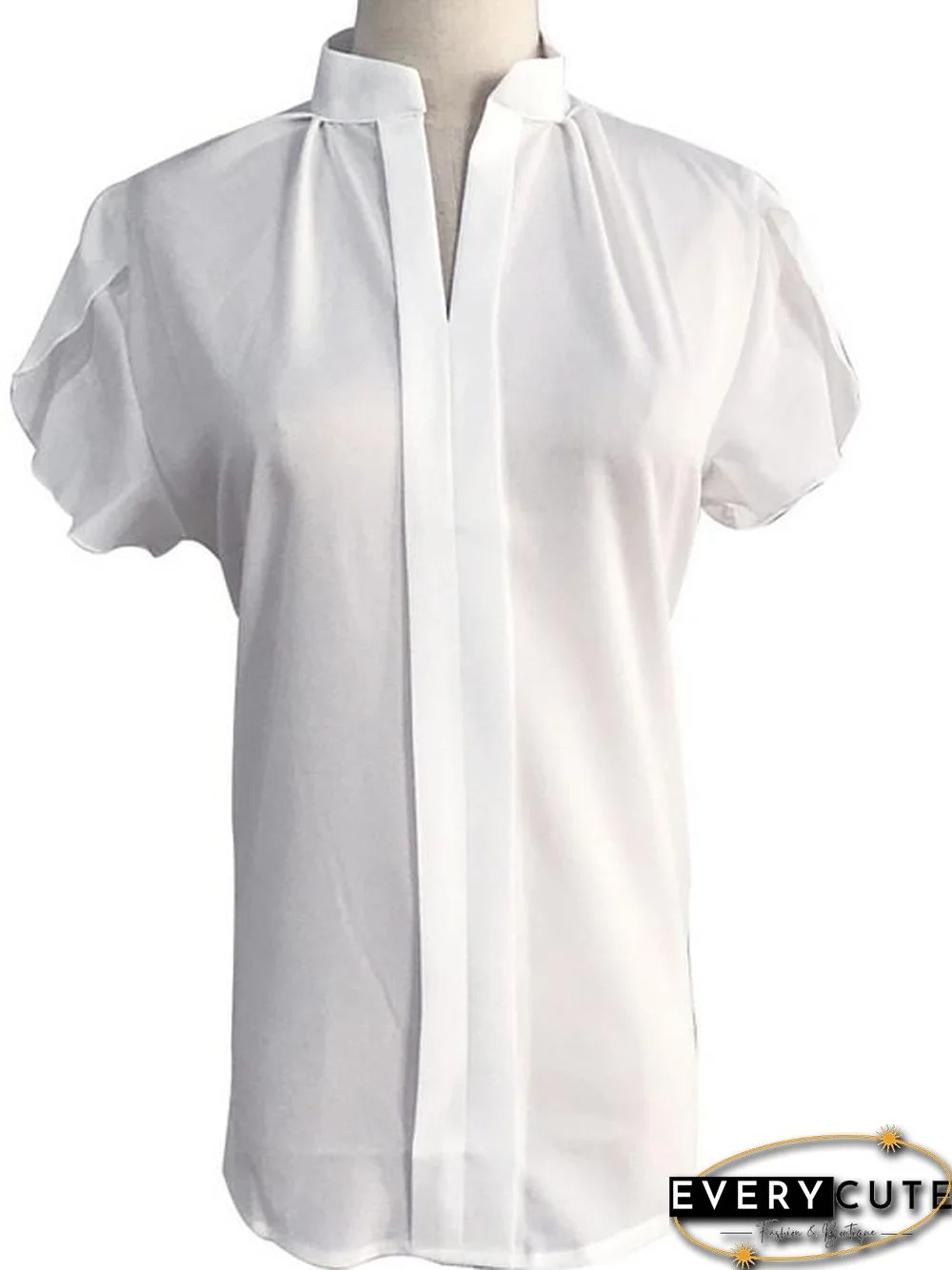 Women's Blouse Shirt Solid Colored V Neck Standing Collar Tops Basic Top White Blue Red-0204810