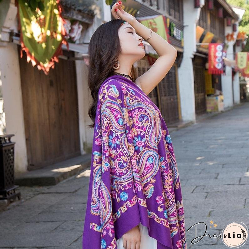 Tibetan and Nepal embroidered flower imitation cashmere scarf for women outside with sunscreen air-conditioning shawl