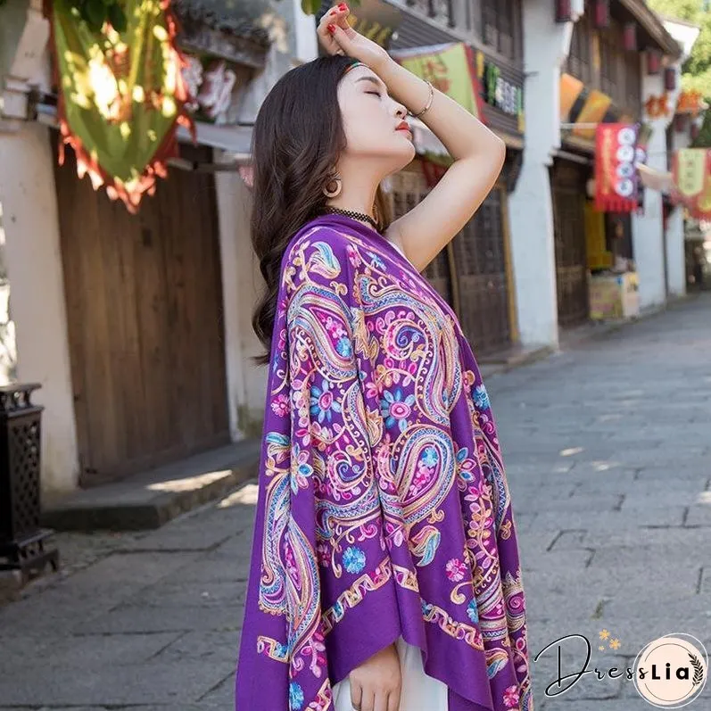 Tibetan and Nepal embroidered flower imitation cashmere scarf for women outside with sunscreen air-conditioning shawl