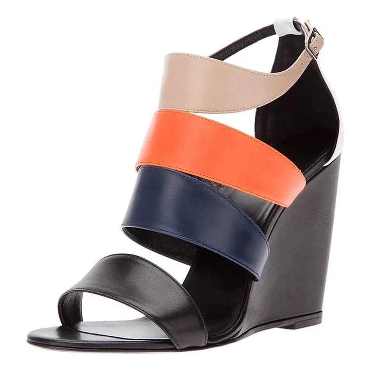 Multicolor Heeled Wedges Open Toe Fashion Sandals |FSJ Shoes