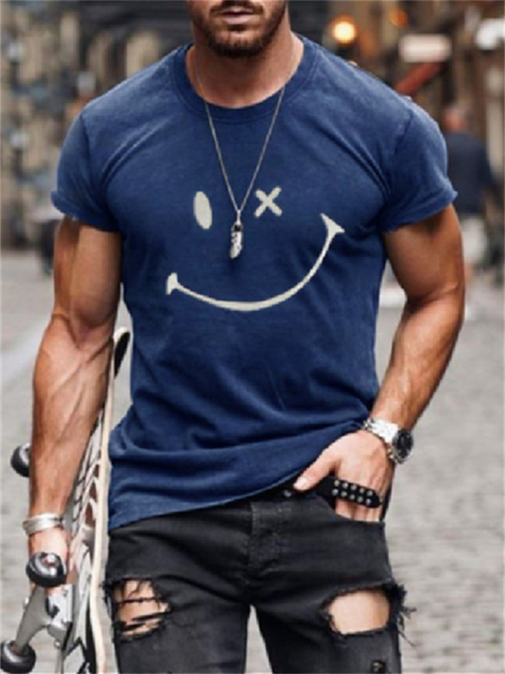 Round Neck Casual Wear Summer Short-sleeved Smiley Face Men's Tops Short-sleeved T-shirt 3D Printing